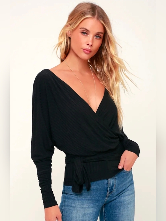 Free People Tops - Free People East Coast Ribbed Wrap Top - Black Size XS